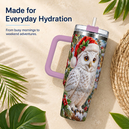 #pl[40oz|Pink] Snowy Village Owl 40oz Tumbler, Winter Tumbler, Stainless Steel Travel Cup