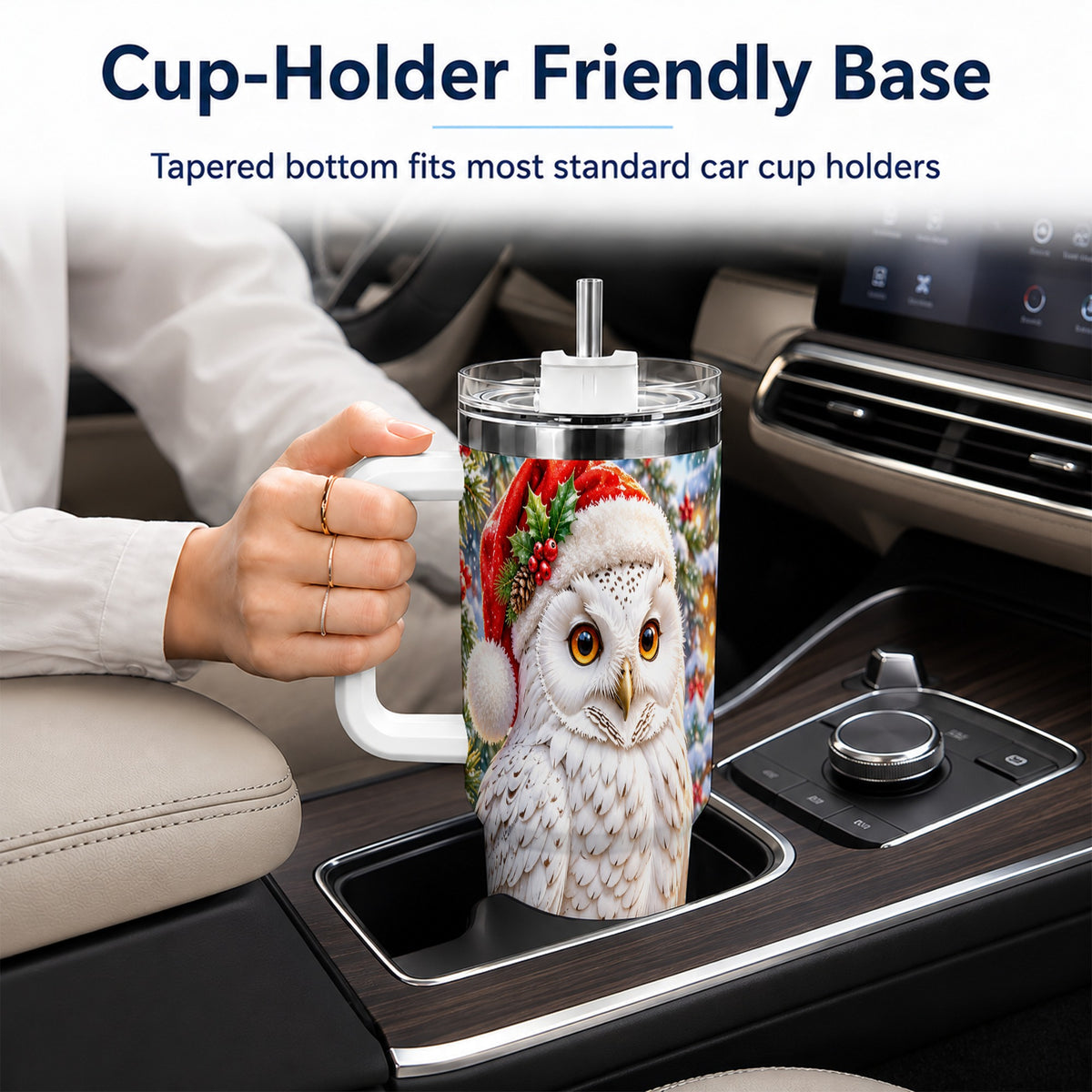 #pl[40oz|White] Snowy Village Owl 40oz Tumbler, Winter Tumbler, Stainless Steel Travel Cup
