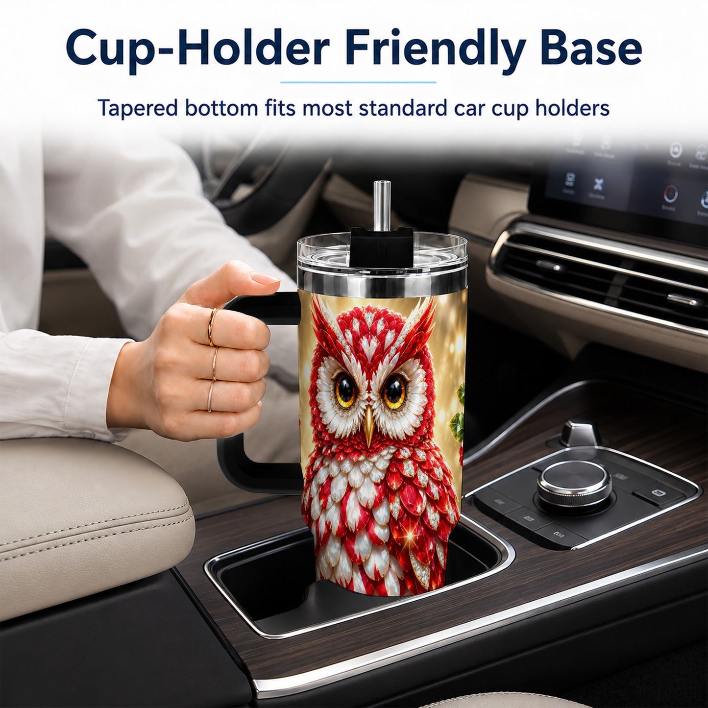 #pl[40oz|Black] Red White Gem Owl 40oz Tumbler, Berry Tumbler, Stainless Steel Travel Cup