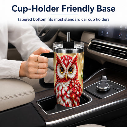 #pl[40oz|Black] Red White Gem Owl 40oz Tumbler, Berry Tumbler, Stainless Steel Travel Cup