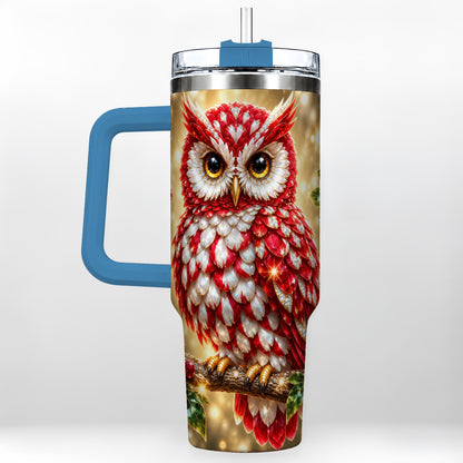 #pl[40oz|Blue] Red White Gem Owl 40oz Tumbler, Berry Tumbler, Stainless Steel Travel Cup