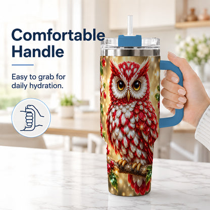 #pl[40oz|Blue] Red White Gem Owl 40oz Tumbler, Berry Tumbler, Stainless Steel Travel Cup