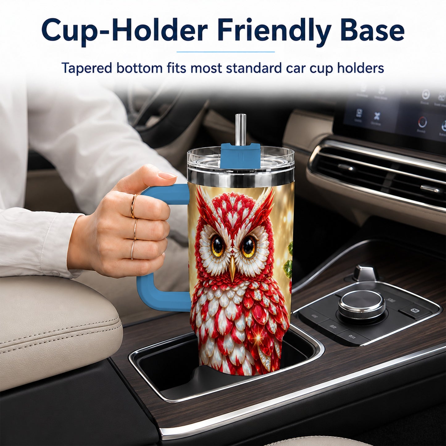 #pl[40oz|Blue] Red White Gem Owl 40oz Tumbler, Berry Tumbler, Stainless Steel Travel Cup