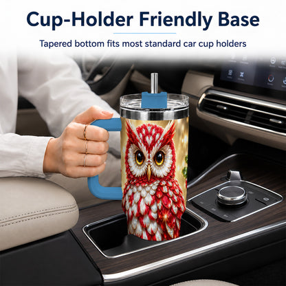 #pl[40oz|Blue] Red White Gem Owl 40oz Tumbler, Berry Tumbler, Stainless Steel Travel Cup