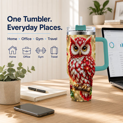 #pl[40oz|Green] Red White Gem Owl 40oz Tumbler, Berry Tumbler, Stainless Steel Travel Cup