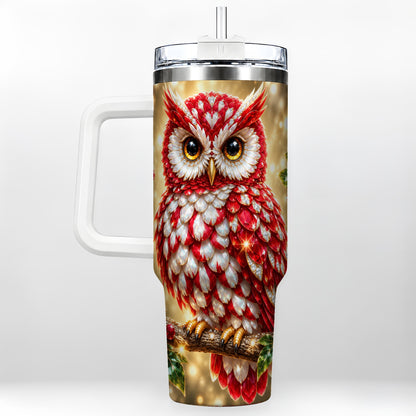 Red White Gem Owl 40oz Tumbler, Berry Tumbler, Stainless Steel Travel Cup