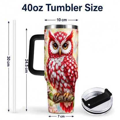 #pl[40oz|Black] Floral Owl 40oz Tumbler with Handle, Blossom Owl Stainless Steel Cup