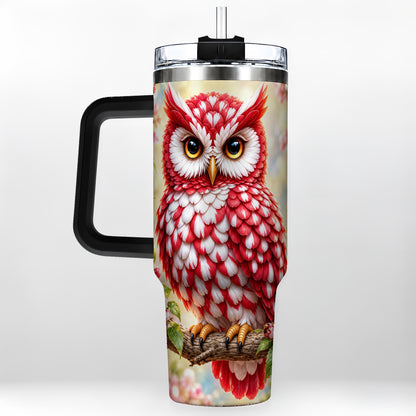 #pl[40oz|Black] Floral Owl 40oz Tumbler with Handle, Blossom Owl Stainless Steel Cup
