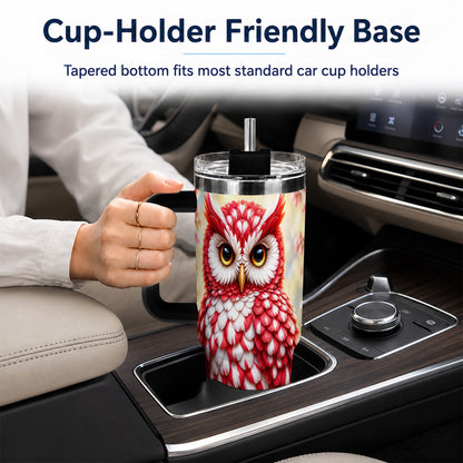 #pl[40oz|Black] Floral Owl 40oz Tumbler with Handle, Blossom Owl Stainless Steel Cup