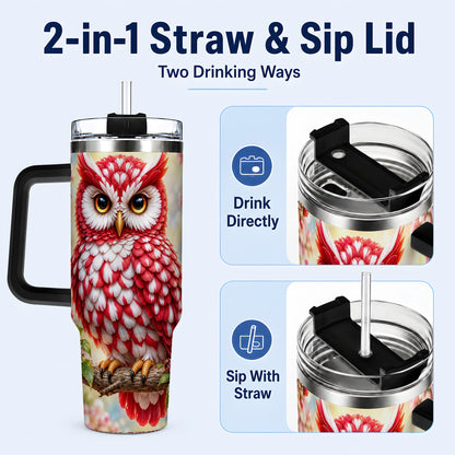 #pl[40oz|Black] Floral Owl 40oz Tumbler with Handle, Blossom Owl Stainless Steel Cup