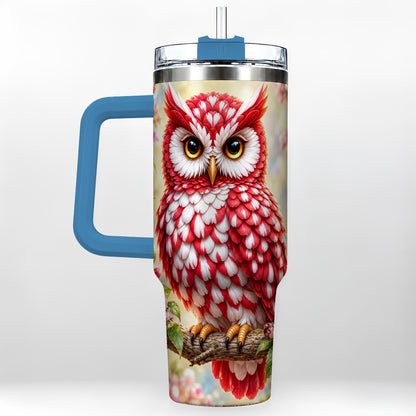 #pl[40oz|Blue] Floral Owl 40oz Tumbler with Handle, Blossom Owl Stainless Steel Cup