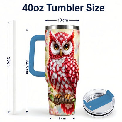 #pl[40oz|Blue] Floral Owl 40oz Tumbler with Handle, Blossom Owl Stainless Steel Cup