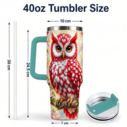 #pl[40oz|Green] Floral Owl 40oz Tumbler with Handle, Blossom Owl Stainless Steel Cup