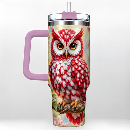 #pl[40oz|Pink] Floral Owl 40oz Tumbler with Handle, Blossom Owl Stainless Steel Cup