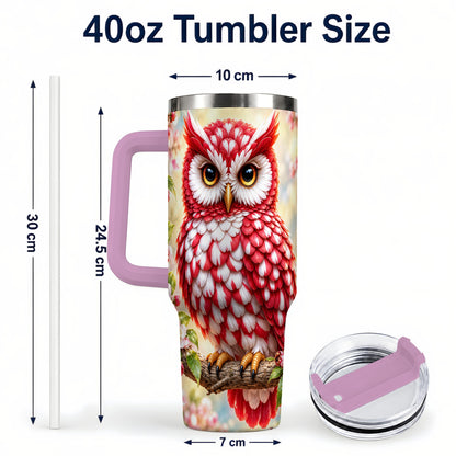 #pl[40oz|Pink] Floral Owl 40oz Tumbler with Handle, Blossom Owl Stainless Steel Cup