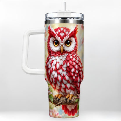 Floral Owl 40oz Tumbler with Handle, Blossom Owl Stainless Steel Cup