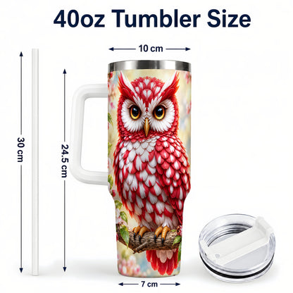 #pl[40oz|White] Floral Owl 40oz Tumbler with Handle, Blossom Owl Stainless Steel Cup