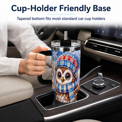 #pl[40oz|Black] Ornate Owl 40oz Tumbler with Handle, Winter Stainless Steel Cup