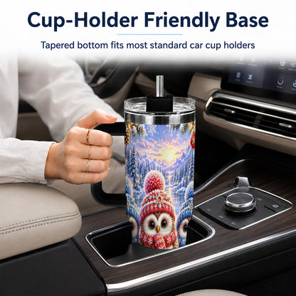 #pl[40oz|Black] Christmas Owl Trio 40oz Tumbler with Handle, Winter Stainless Steel Cup