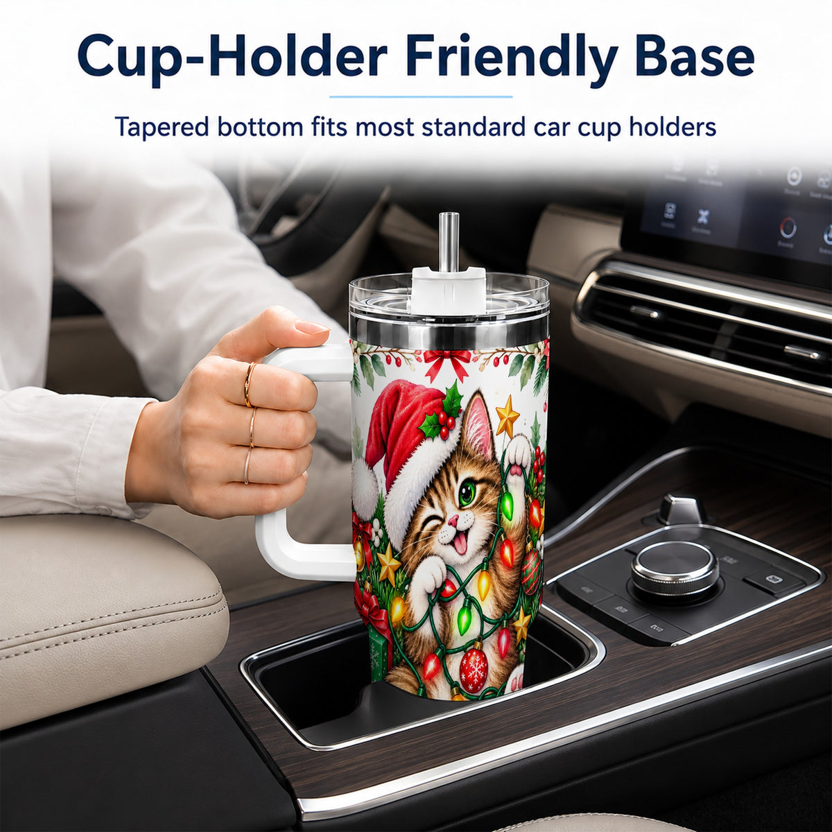 #pl[40oz|White] Christmas Cat Lights 40oz Tumbler, Kitten Stainless Steel Travel Cup