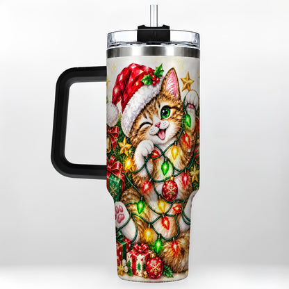#pl[40oz|Black] Sparkling Cat Lights 40oz Tumbler, Kitten Stainless Steel Travel Cup