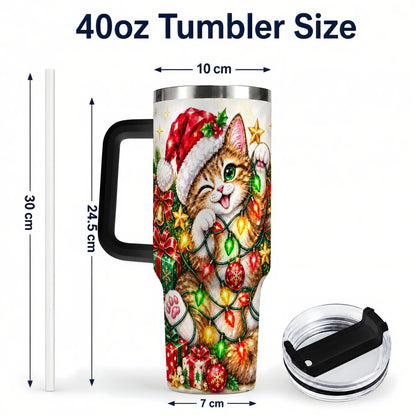 #pl[40oz|Black] Sparkling Cat Lights 40oz Tumbler, Kitten Stainless Steel Travel Cup