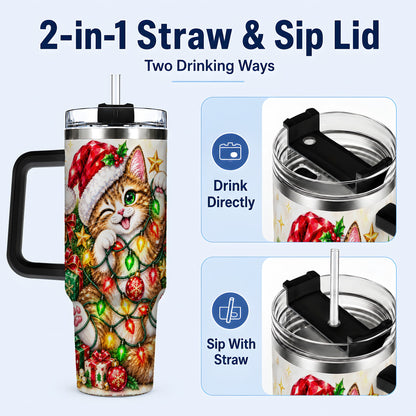 #pl[40oz|Black] Sparkling Cat Lights 40oz Tumbler, Kitten Stainless Steel Travel Cup