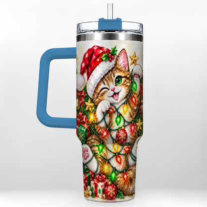 #pl[40oz|Blue] Sparkling Cat Lights 40oz Tumbler, Kitten Stainless Steel Travel Cup