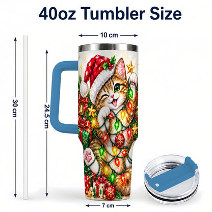 #pl[40oz|Blue] Sparkling Cat Lights 40oz Tumbler, Kitten Stainless Steel Travel Cup