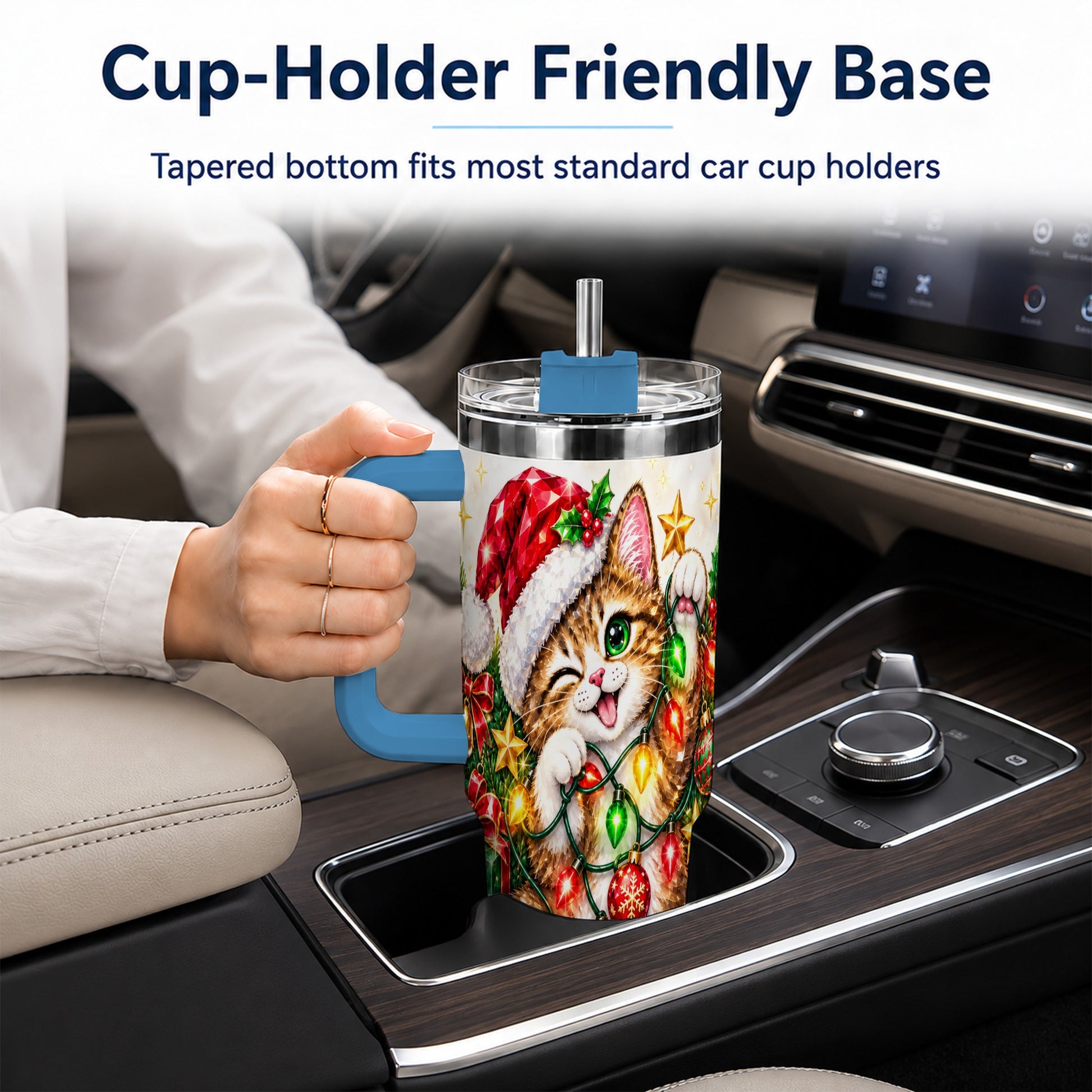 #pl[40oz|Blue] Sparkling Cat Lights 40oz Tumbler, Kitten Stainless Steel Travel Cup