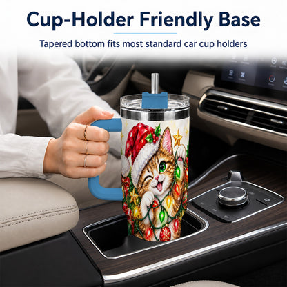 #pl[40oz|Blue] Sparkling Cat Lights 40oz Tumbler, Kitten Stainless Steel Travel Cup