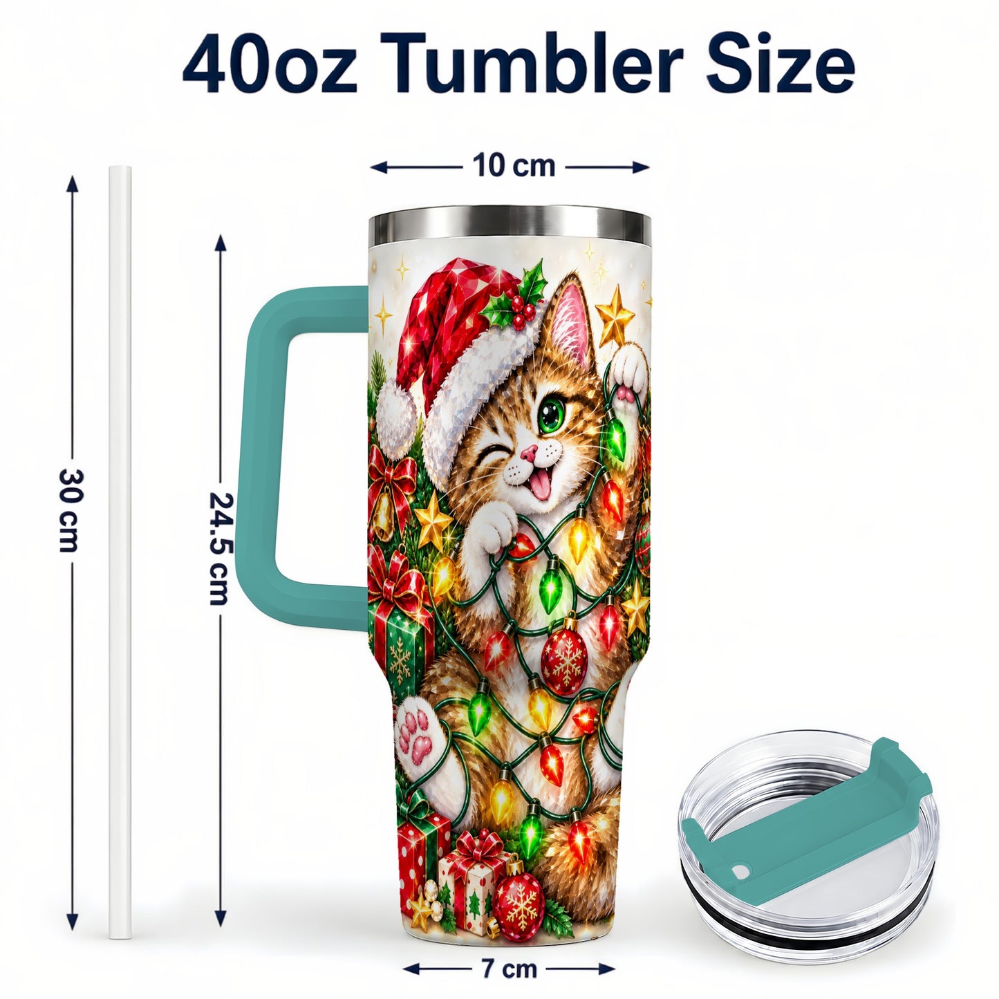#pl[40oz|Green] Sparkling Cat Lights 40oz Tumbler, Kitten Stainless Steel Travel Cup