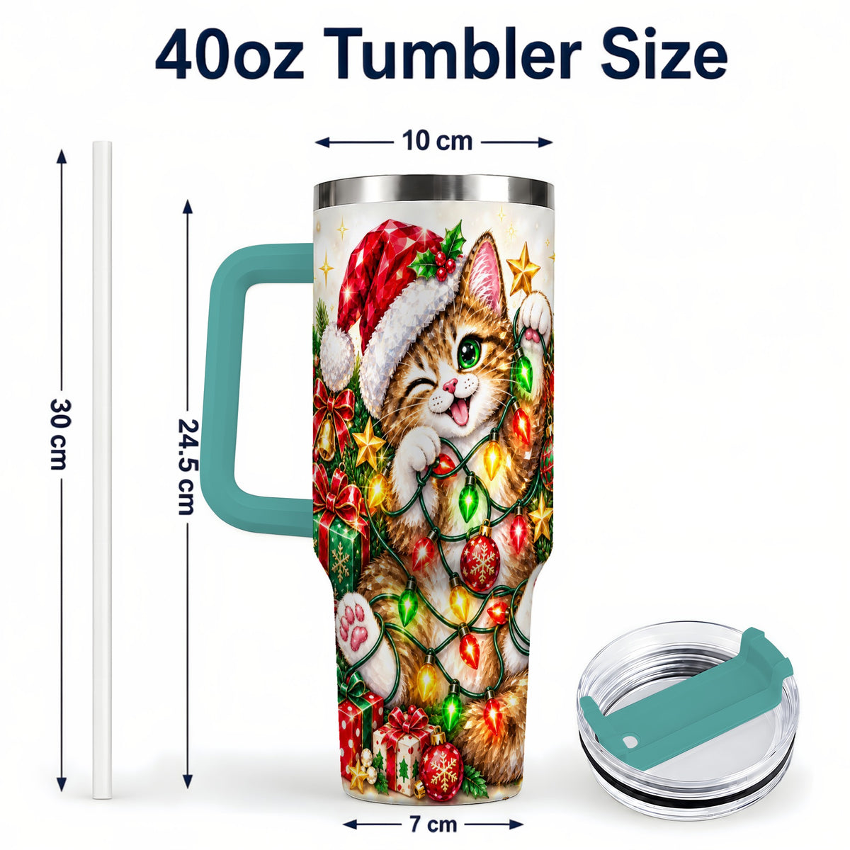 #pl[40oz|Green] Sparkling Cat Lights 40oz Tumbler, Kitten Stainless Steel Travel Cup