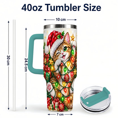 #pl[40oz|Green] Sparkling Cat Lights 40oz Tumbler, Kitten Stainless Steel Travel Cup