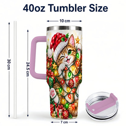 #pl[40oz|Pink] Sparkling Cat Lights 40oz Tumbler, Kitten Stainless Steel Travel Cup