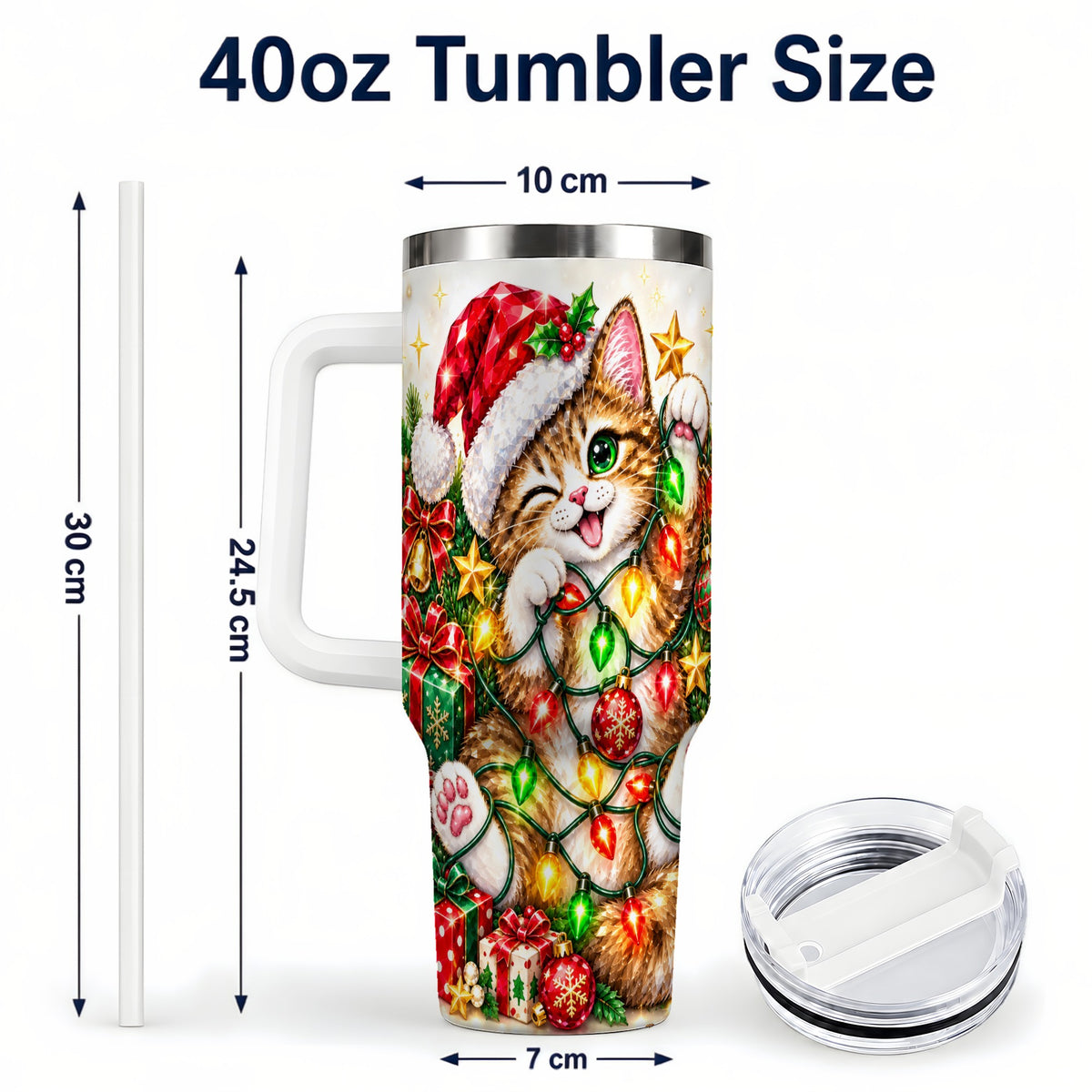 #pl[40oz|White] Sparkling Cat Lights 40oz Tumbler, Kitten Stainless Steel Travel Cup
