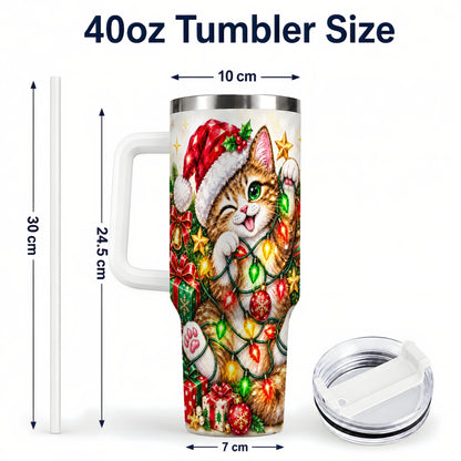 #pl[40oz|White] Sparkling Cat Lights 40oz Tumbler, Kitten Stainless Steel Travel Cup