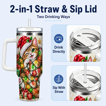 #pl[40oz|White] Sparkling Cat Lights 40oz Tumbler, Kitten Stainless Steel Travel Cup