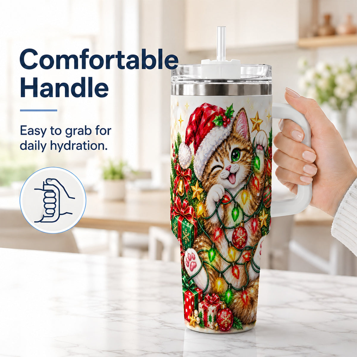 #pl[40oz|White] Sparkling Cat Lights 40oz Tumbler, Kitten Stainless Steel Travel Cup