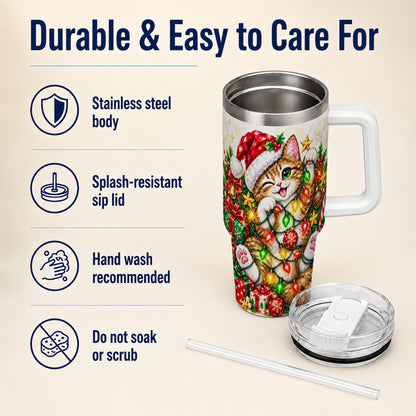 #pl[40oz|White] Sparkling Cat Lights 40oz Tumbler, Kitten Stainless Steel Travel Cup