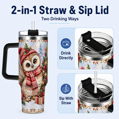 #pl[40oz|Black] Christmas Owl 40oz Tumbler, Winter Owl Stainless Steel Travel Cup