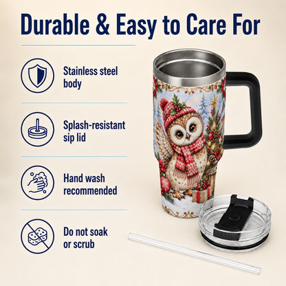 #pl[40oz|Black] Christmas Owl 40oz Tumbler, Winter Owl Stainless Steel Travel Cup