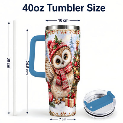 #pl[40oz|Blue] Christmas Owl 40oz Tumbler, Winter Owl Stainless Steel Travel Cup