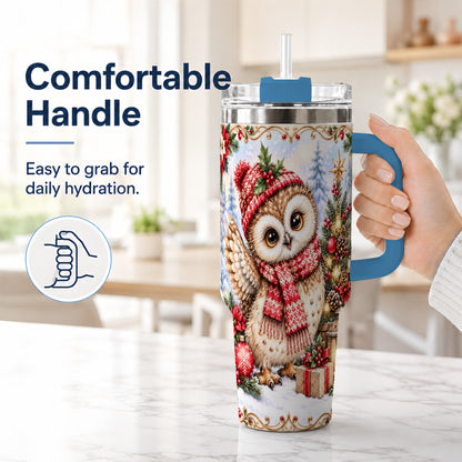 #pl[40oz|Blue] Christmas Owl 40oz Tumbler, Winter Owl Stainless Steel Travel Cup