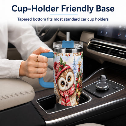 #pl[40oz|Blue] Christmas Owl 40oz Tumbler, Winter Owl Stainless Steel Travel Cup