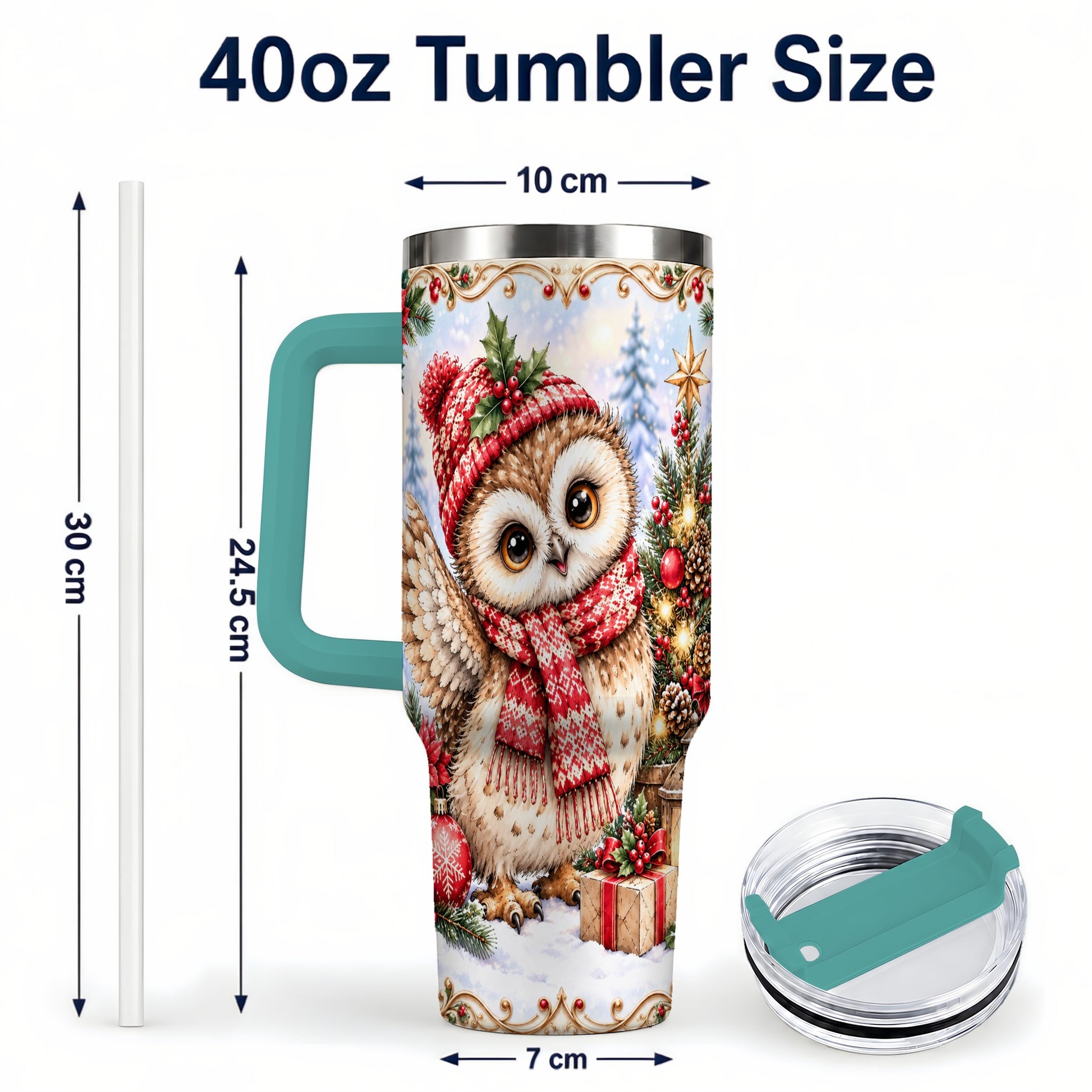 #pl[40oz|Green] Christmas Owl 40oz Tumbler, Winter Owl Stainless Steel Travel Cup
