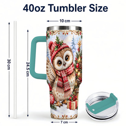 #pl[40oz|Green] Christmas Owl 40oz Tumbler, Winter Owl Stainless Steel Travel Cup