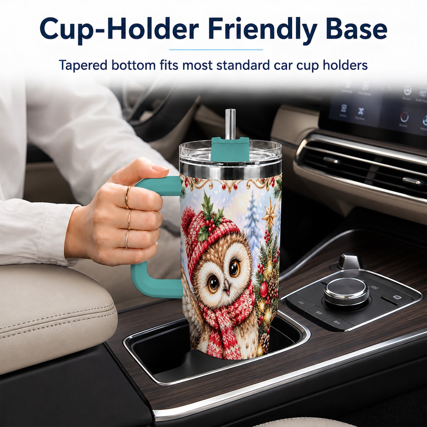 #pl[40oz|Green] Christmas Owl 40oz Tumbler, Winter Owl Stainless Steel Travel Cup