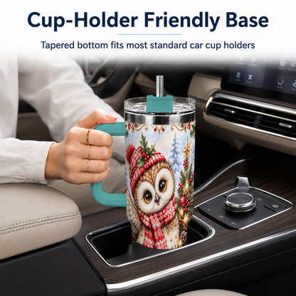#pl[40oz|Green] Christmas Owl 40oz Tumbler, Winter Owl Stainless Steel Travel Cup