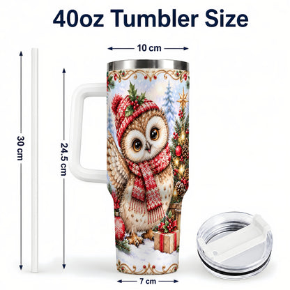 #pl[40oz|White] Christmas Owl 40oz Tumbler, Winter Owl Stainless Steel Travel Cup